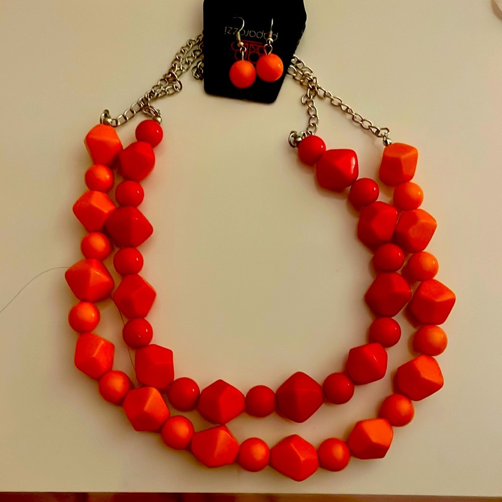 Pink and orange necklace set